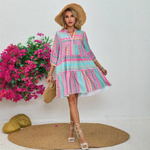 Load image into Gallery viewer, Women&#39;s Clothing New Spring and Autumn Printing V-neck Seven-quarter Sleeve Dress
