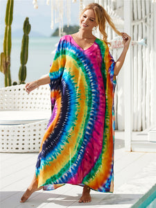 Hot Cotton Watermark Printed Beach Cover Up Robe Style Beach Vacation Sun Protection Bikini Cover Up