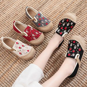 New Women's Embroidered Linen Flat Shoes