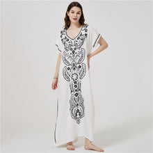 Load image into Gallery viewer, Artificial Cotton Embroidered Beach Cover Up, Long Robe Style Embroidered Dress, Beach Bikini Sun Protection Cover Up
