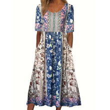Load image into Gallery viewer, Summer New Women&#39;s Round Neck Short Sleeve Long Skirt Bohemian Print Dress
