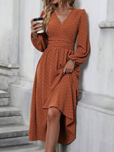 Load image into Gallery viewer, Autumn and Winter New Medium Hairball Diagonal Neck Lantern Sleeve Pleated Waist Dress
