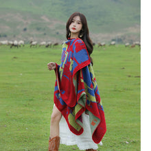 Load image into Gallery viewer, Tibetan Great Retro Totem Red Warm Outer Shawl Women&#39;s Scarf Autumn and Winter Cloak Big Cloak
