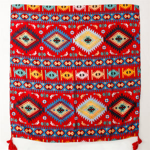 Retro Ethnic Style Red Geometric Bohemian Sunscreen Shawl Cotton Hemp Hand Scarf
