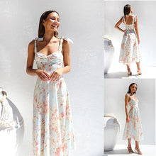 Load image into Gallery viewer, New Slim Fit Slim Waist V-Neck Strap Print Mid length Dress for Women
