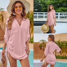 Load image into Gallery viewer, Drawstring Shirt Collar Beach Jacket Head Bikini Swimsuit Blouse Vacation Sunscreen Shirt
