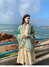 Load image into Gallery viewer, Fresh Green Ethnic Style Silk Scarf Women&#39;s Summer Sunscreen Dual-purpose Large Shawl Beach Towel Thin Cotton and Linen Scarf Yarn
