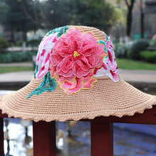 Load image into Gallery viewer, New Ethnic Style Embroidery Big brim Hat Sun Visor Hat 3D Flower Hat Women&#39;s Embroidery Hat
