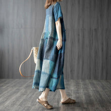 Load image into Gallery viewer, Summer New Literary and Artistic Fan Vintage Loose Plus-size Women&#39;s Cotton and Linen Panels Plaid Thin Dress
