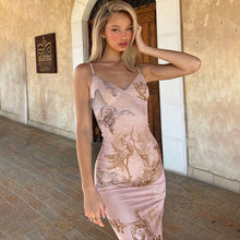 Load image into Gallery viewer, Suspender V-neck Print Sexy Slim Dress Summer Vacation Style Hot Girl Backless Dress Women
