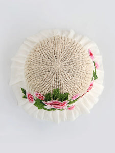Ethnic Style Embroidery Flower Summer Visor White Brim Sun Hat Bucket Hat Sun Protection Knitted Hat