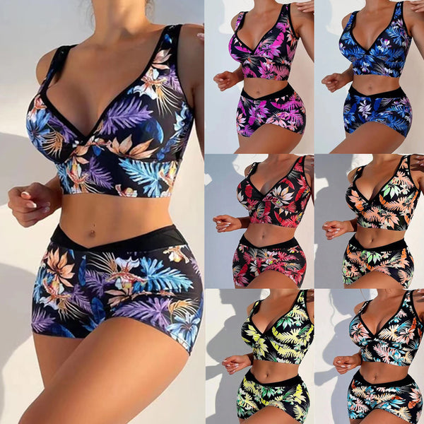 New Swimsuit Printing V-shaped Ladies Split Bikini