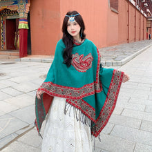 Load image into Gallery viewer, Tibetan Great Retro Totem Red Warm Outer Shawl Women&#39;s Scarf Autumn and Winter Cloak Big Cloak
