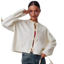 Load image into Gallery viewer, Autumn and Winter Casual Loose Cardigan Lace-up Solid Color Knitted Sweater Women
