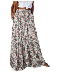 New Bohemian Style Skirt, Loose Fitting Casual High Waisted Long Skirt