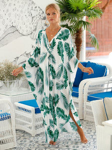 Printed Chest Knitted Beach Cover Up Loose Oversized Vacation Sun Protection Shirt Bikini Cover Up