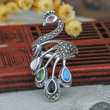 Load image into Gallery viewer, Sterling Silver Retro Thai Silver Ethnic Style Classical Ring Women&#39;s Light Luxury Open Index Finger Fashion Personality Exaggerated Peacock Phoenix
