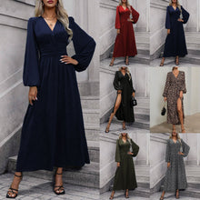 Load image into Gallery viewer, Autumn and Winter New Women&#39;s Lantern Sleeves with High Split Ends Dress
