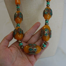 Load image into Gallery viewer, Tibetan Ethnic Style Tibetan Clothing Accessories, Imitation Beeswax Oversized Nepalese Copper Beads Handmade Short Necklaces, Sweater Chains
