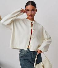 Load image into Gallery viewer, Autumn and Winter Casual Loose Cardigan Lace-up Solid Color Knitted Sweater Women
