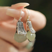 Load image into Gallery viewer, 925 Silver Retro New Tibet Grass Pattern Jade Light Bulb Earrings, Ear Hooks, Ethnic Style Jewelry, Niche and High-end Sense

