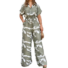 Load image into Gallery viewer, Summer Women&#39;s Wear Fashion Polo Print Button Lace Up Jumpsuit
