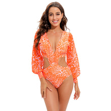 Load image into Gallery viewer, New Open Back Long sleeved One Piece Swimwear High Waist Lace up V-neck Swimwear for Women Bikini
