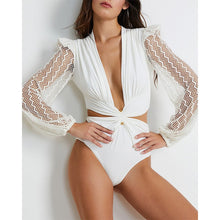 Load image into Gallery viewer, New Open Back Long sleeved One Piece Swimwear High Waist Lace up V-neck Swimwear for Women Bikini
