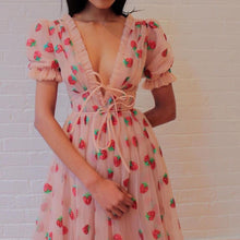 Load image into Gallery viewer, French Strawberry Four-color Sequins Sweet Long Skirt Gauze Strap Slim Fashion Dress
