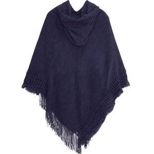 Summer Solid Color Hooded Shawl Women's Knitting Outside with Spring and Autumn Travel Tassel Pullover Hooded Cape Shawl