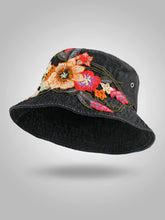 Load image into Gallery viewer, Fashion National Style Embroidered Denim Fisherman Hat Outdoor Sun Protection Travel Street Basin Hat.
