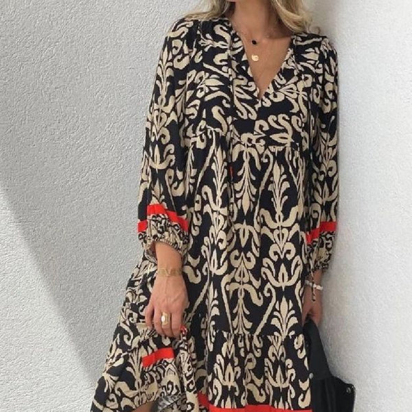 Women's Casual Straight Length Dress Fragmented Flower Print Street Dress Outdoor Daily Long Sleeve V-Neck