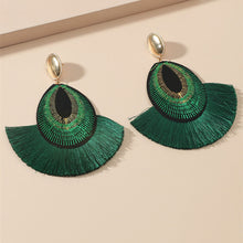 Load image into Gallery viewer, Bohemian peacock feather tassels exaggerated long earrings
