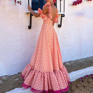 Summer New Fashion Wave Dot Print Ruffle Edge Sling Dress