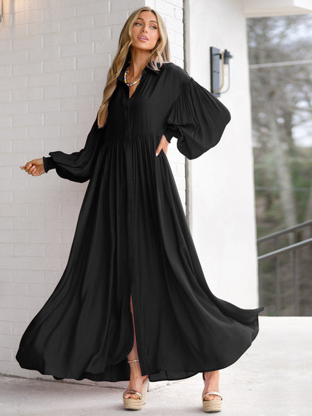 Autumn and Winter New Product Long Solid Color Dress Button Long Dress Loose Oversized Swing Skirt