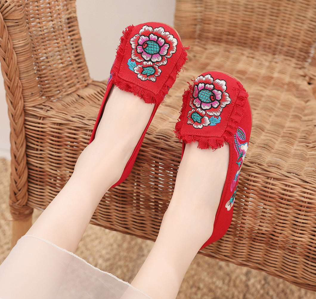 Fur Embroidered Single Shoe Cloth Shoes Oxford Soft Sole Walking Casual Dance Shoes