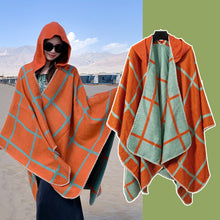 Load image into Gallery viewer, Hooded Cloak Shawl Coffee Premium Tibet Scarf
