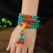 Load image into Gallery viewer, Tibetan Ethnic 108 Turquoise Bracelets for Men and Women High-end Beeswax Sweater Chain Beads Bracelet
