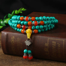 Load image into Gallery viewer, Tibetan Ethnic 108 Turquoise Bracelets for Men and Women High-end Beeswax Sweater Chain Beads Bracelet
