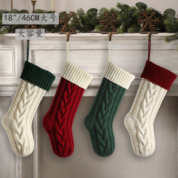 Knitted Christmas gift bag Decorative stockings Christmas stockings Hanging piece Color matching enlarged stagger Fried Dough Twists large capacity gift bag