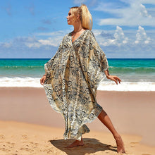 Load image into Gallery viewer, Printed Chest Knitted Beach Cover Up Loose Oversized Vacation Sun Protection Shirt Bikini Cover Up
