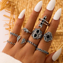 Load image into Gallery viewer, 15 Piece Ring Set Personalized Fashion Style Hollow out Lotus Sunflower Geometry Black Gem Set Ring
