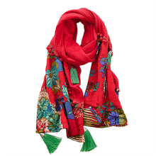 Load image into Gallery viewer, Spring and Autumn Cotton and Hemp Red Scarf Retro Winter Versatile Art Shawl
