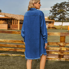 Load image into Gallery viewer, New Vintage Wash Denim Loose Relaxed Long Sleeve Ragged Dress
