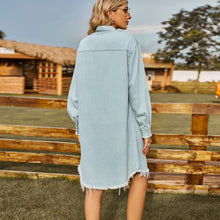Load image into Gallery viewer, New Vintage Wash Denim Loose Relaxed Long Sleeve Ragged Dress
