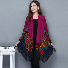 Load image into Gallery viewer, Autumn Outerwear Women&#39;s Mid Length Ethnic Style Cape Printed Loose Outerwear Cape with Oversized Cardigan
