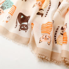 Load image into Gallery viewer, Spring and Autumn Sunscreen Cute Cat Paradise Printed Silk Scarf Satin Cotton Long Scarf
