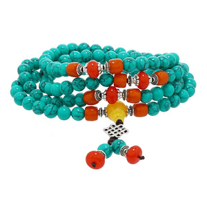 Tibetan Ethnic 108 Turquoise Bracelets for Men and Women High-end Beeswax Sweater Chain Beads Bracelet
