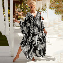 Load image into Gallery viewer, Printed Chest Knitted Beach Cover Up Loose Oversized Vacation Sun Protection Shirt Bikini Cover Up
