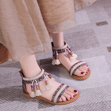 Load image into Gallery viewer, Bohemian Summer New Ethnic Fairy Open Toe Beaded Roman Sandals

